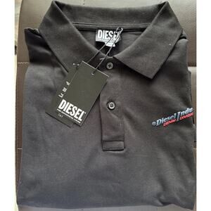 NWT Diesel Industry Mens Polo Shirt Black XL Denim Division Logo $125 Cotton
